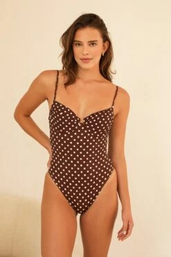 Saltwater Thigh High Cut One Piece -Dippin Daisys Shop D1908JMNLC DBRO saltwater one piece dotted brown 4