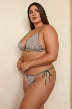 Grazia Super Cheeky Bikini Bottom -Dippin Daisys Shop D3401 CSEG grazia bottoms cocoa stripe elm green 6