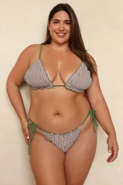 Cassie Triangle Bikini Top -Dippin Daisys Shop D4315 CSEG cassie top cocoa stripe elm green 5